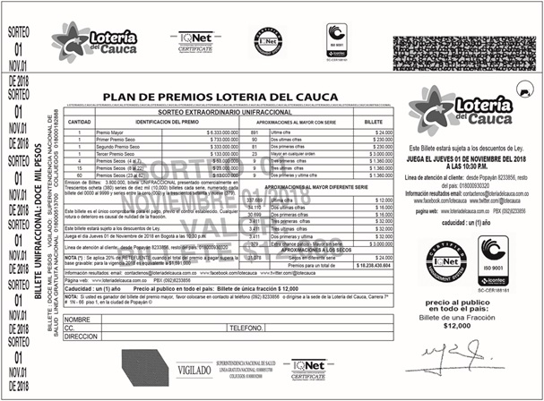 Más de 18 millones de pesos entregará la Lotería del Valle
